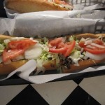 Close-up of 12 inch subs in tray