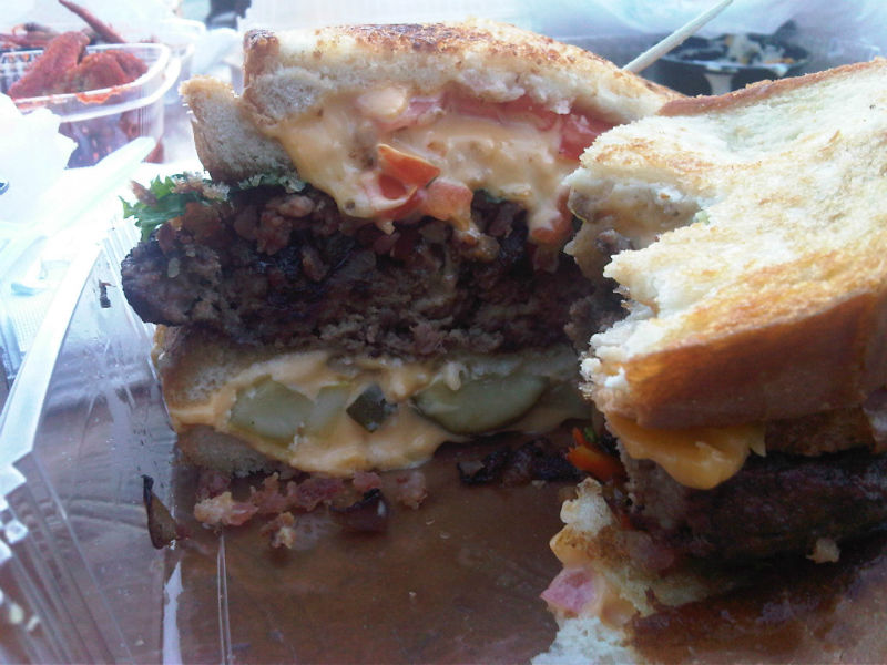 Burger with Grilled Cheese Sandwiches for Buns