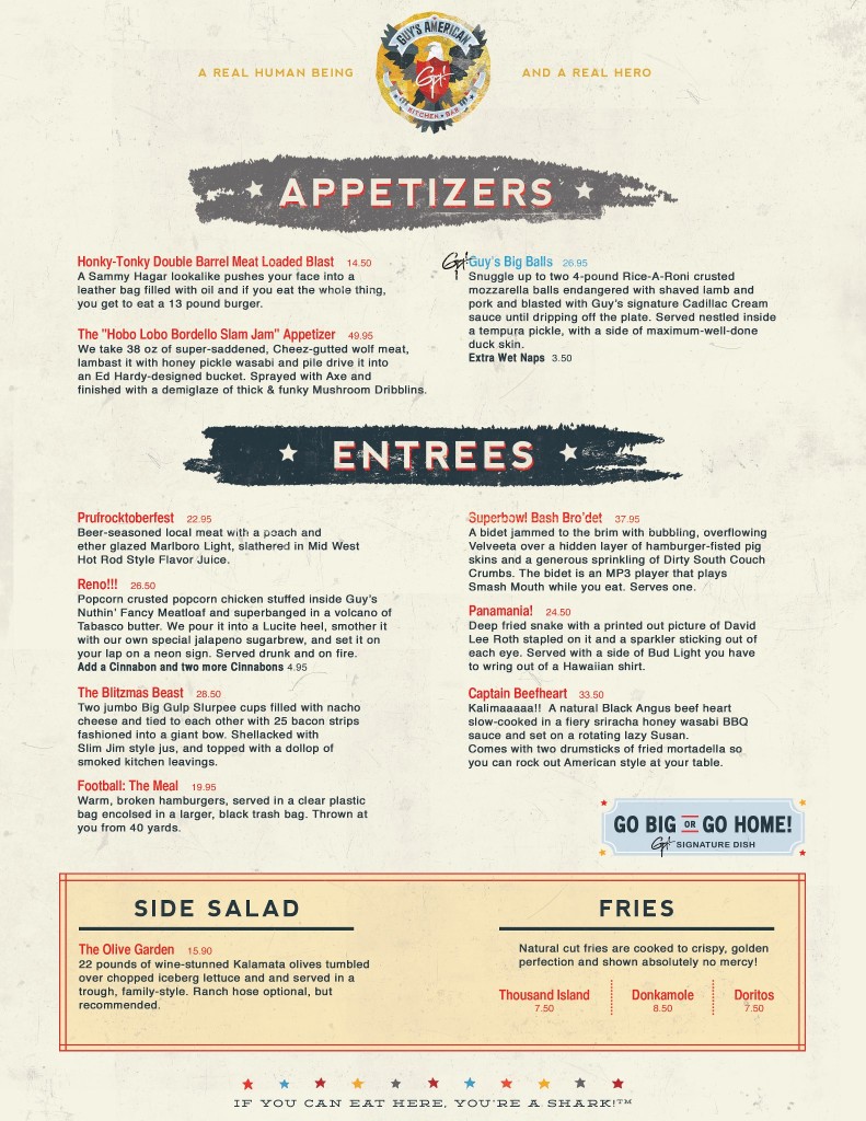 Hilarious Fake Guy Fieri Menu - Fried Stuff with Cheese Hilarious Fake Guy Fieri Menu - Fried Stuff with Cheese